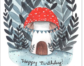 Mushroom House Birthday Card