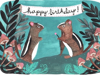 Illustrated Chipmunk Birthday Card: Blank Inside