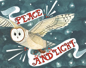 Blank Illustrated Holiday Card - Peace and Light