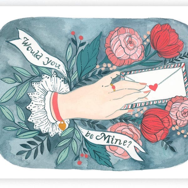 Hand Painted Blank Victorian Inspired Valentine's Day Card - Be Mine
