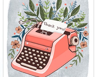 Illustrated Blank Greeting Card - Typewriter Thank You