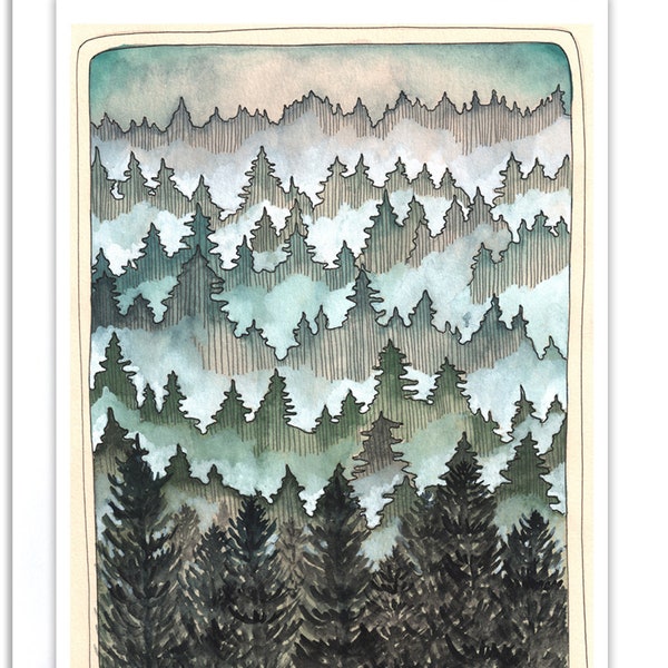 Blank Greeting Card - Forest Card - Pacific Northwest Greeting Card - Tree Card - Forest Illustration Card - Pacific Northwest Woods