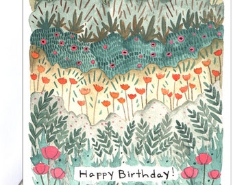 Blank Birthday Card - Floral Fields
