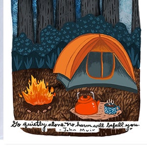 Cartão de felicitações de acampamento em branco - citação de John Muir