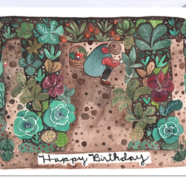 Birthday Garden Illustrated Blank Card