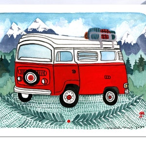 Tarjeta de felicitación de aventura diaria en blanco - Red Camper Van