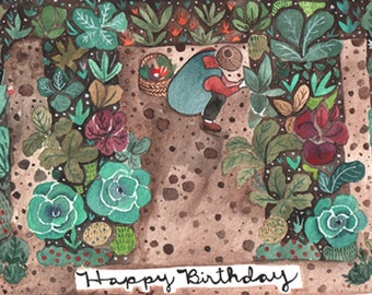 Birthday Garden Illustrated Blank Card