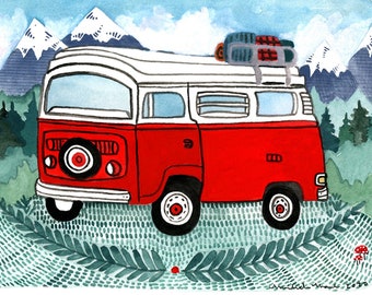 Blank Everyday Adventure Greeting Card - Red Camper Van