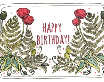 Birthday Card with Poppy Flowers for Her - for Any Age