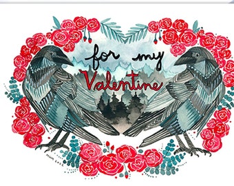 Crow with Roses Valentine's Day Card - For My Valentine