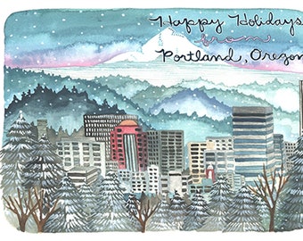 Blank Portland Oregon Holiday Card - Happy Holidays from Portland Oregon