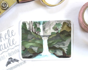 Stickers - Art Stickers - Vinyl Stickers - Oregon Themed Stickers- Illustrated Stickers - Waterfall Stickers - Multnomah Falls Stickers