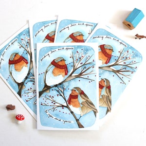 Conjunto de cartões Winter Robins - Conjunto de caixas de cartões de Natal