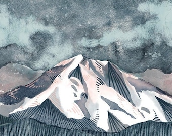 Washington State Illustrated Art Print - Mt Rainer 8x10" Print