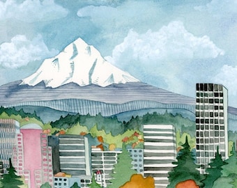 Portland Oregon Illustration Art Print - Portland Skyline
