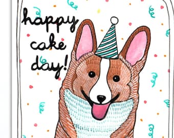 Blank Birthday Cheerful Corgi Party Card