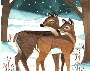 Blank Illustrated Holiday Card - Winter Deer