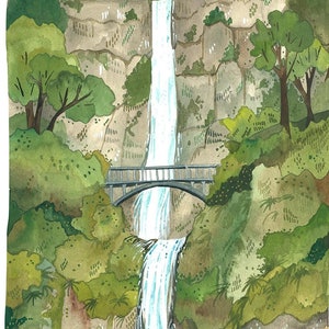 Cartão de felicitações em branco ilustrado - Multnomah Falls