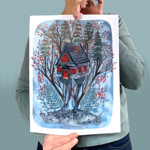 Unique Illustration Print of Baba Yaga&#39;s Enchanted House - 11x14 Art Print