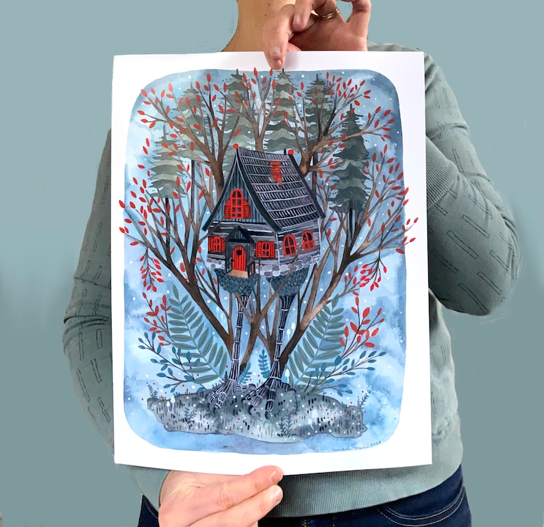 Illustration Art Print Baba Yaga's House 11x14 Print image 1