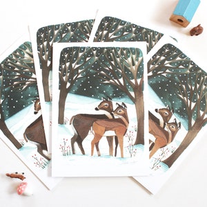 Set of Illustrated Holiday Cards - Winter Deer