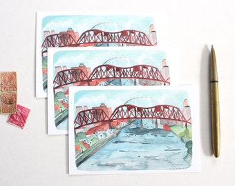 Illustrated Portland Oregon Postcard Set - Broadway Bridge