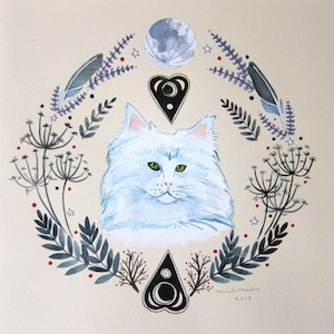 Ilustración original del gato brujo - Luna