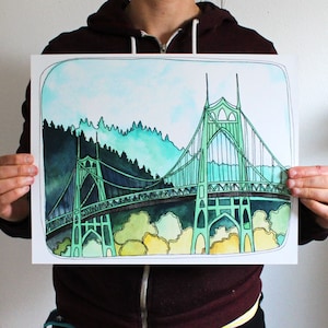 Large Portland Oregon Art Print - St Johns Bridge