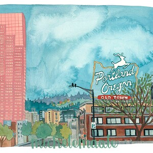 Portland Oregon Illustration 8x10 Print - Big Pink
