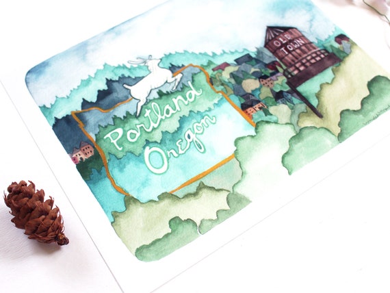 Portland Oregon Art Print Illustration Old Town Portland Etsy