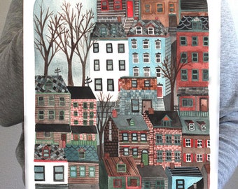 Pittsburgh Row Houses Illustrated 11x14" Large Print