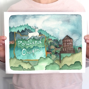 Portland Oregon Art Print - 11x14 White Stag Sign