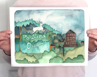 Portland Oregon Art Print - 11x14 White Stag Sign