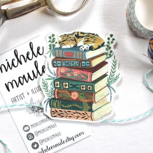 Cat with Books Vinyl Sticker