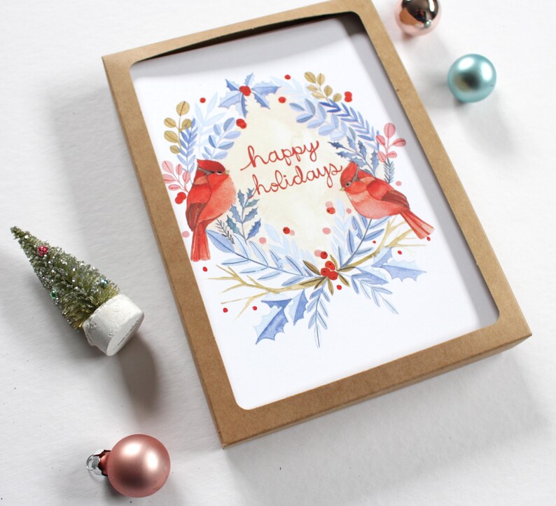 Set of Red Cardinal Holiday Cards - Happy Holidays - Etsy