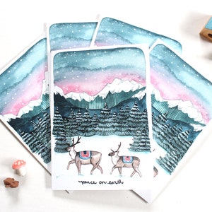 Set kerstkaarten met winterse taferelen - Peace on Earth