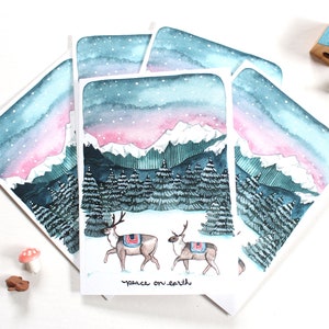 Set of Winter Scene Holiday Cards - Peace on Earth