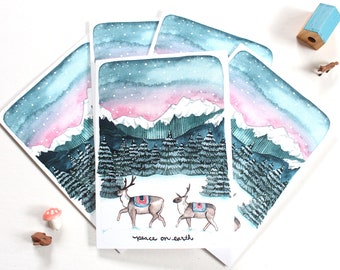 Set of Winter Scene Holiday Cards - Peace on Earth