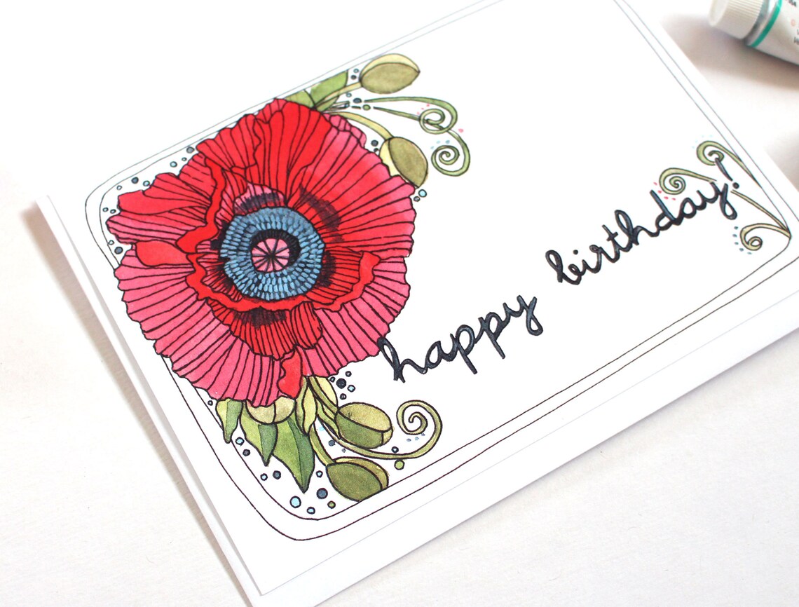 Blank Birthday Card Poppy - Etsy