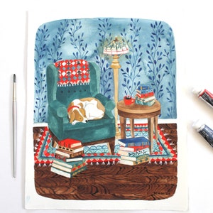 Original Hand Painted Gouache Painting - Cozy Afternoon