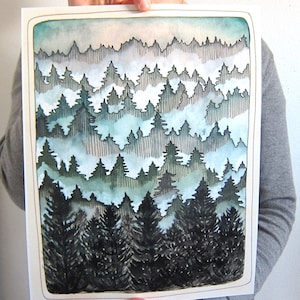Illustrated Forest Art Print - Misty Northwest Forest