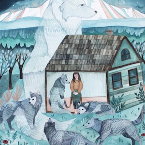 Original Gouache Painting on Paper - Wolves at the Door 11x14 Artwork