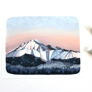 Seattle Washington Illustration Art - Mt Rainier 8x10 Print