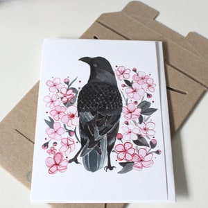 Crow Greeting Card Spring Greeting Card Mother's Day Card Crow Illustration Crow Note Card Crow and Blossoms 画像 4