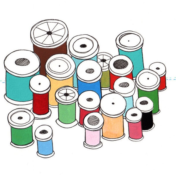 SALE - Thread Art, Spool Art, Spool Illustration, 5x7 Spool Art, Gift for Seamstress, Spools of Thread - Its Okay I Do My Own Thing