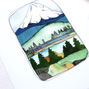 Oregon Watercolor Art Print of Majestic Mt. Hood - 8x10 Wall Art