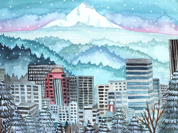 Downtown Portland Original Portland Oregon Watercolor Painting