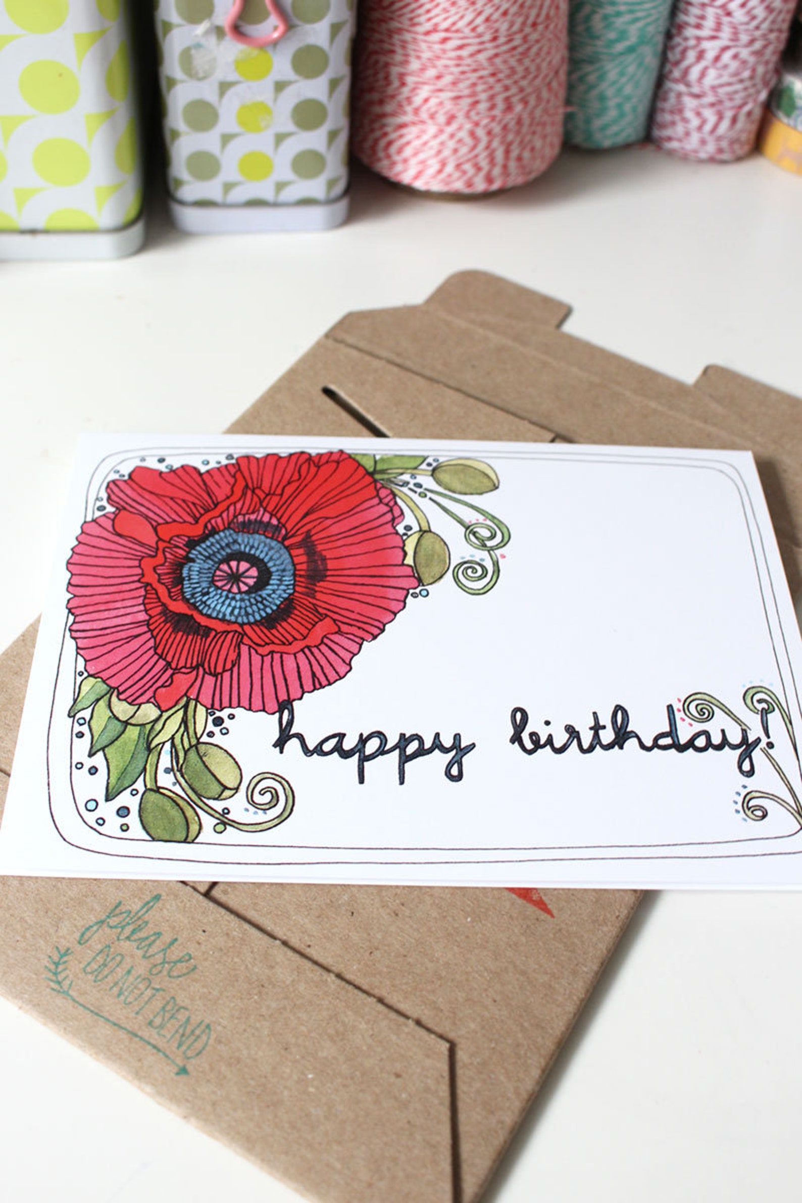 Blank Birthday Card Poppy - Etsy