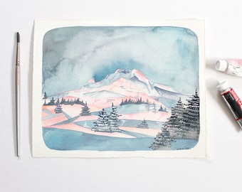 Original Oregon Watercolor Painting - Mt Hood Sunrise