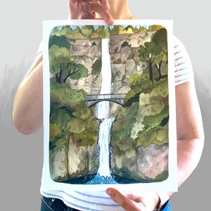 Multnomah Falls Illustrated Art Print - Multnomah Falls 11x14
